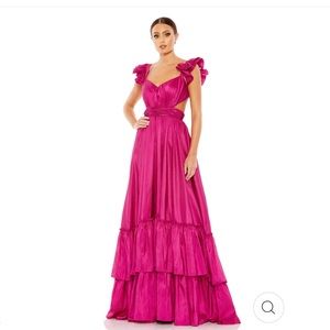 MAC DUGGAL - Magenta RUFFLE SHOULDER CUT OUT GOWN